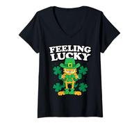 Donna Garfield St. Patrick's Day Feeling Lucky Leprechaun Portrait Maglietta con Collo a V