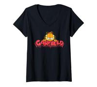 Donna Garfield - Streetwear Style Gatto Maglietta con Collo a V