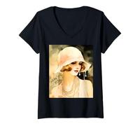 Donna Gatsby Ragazze ruggenti Anni Venti Moda Trend Maglietta con Collo a V