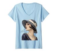 Donna Gatsby Ragazze ruggenti Anni Venti Moda Trend Maglietta con Collo a V