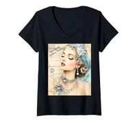 Donna Gatsby Ragazze ruggenti Anni Venti Moda Trend Maglietta con Collo a V