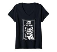 Donna Gatti Contro Catcalls Femminista Angry Cat Maglietta con Collo a V
