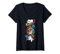 Donna Gatti DNA Gatto Elica Molecolare Genetica Biologia Gattino Geek Maglietta con Collo a V