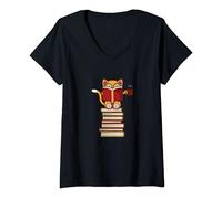 Donna Gatti e lettura Libri Letteratura Maglietta con Collo a V
