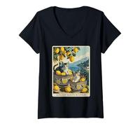 Donna Gatti Limone Ciotole Paesaggio Costiero Citrus Calm Italia Maglietta con Collo a V