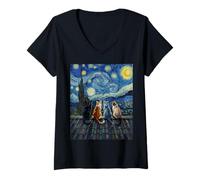 Donna Gatti Notte Stellata Van Gogh Divertente Maglietta con Collo a V