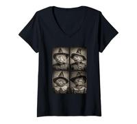 Donna Gatti stregoni Vintage Halloween Animali felini Streghe Maglietta con Collo a V