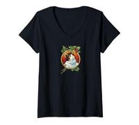 Donna Gattino Natalizio Vittoriano Super Carino Meowy Catmas Maglietta con Collo a V