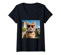 Donna Gatto al Castello di Blarney in Irlanda Maglietta con Collo a V