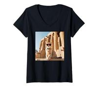 Donna Gatto al Tempio di Luxor Maglietta con Collo a V