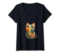 Donna Gatto Arcobaleno colorato - Design Divertente per Gli Appassionati di Gatti Maglietta con Collo a V