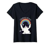 Donna Gatto Arcobaleno Sarcastico - Design Divertente Gatti&Colori Maglietta con Collo a V