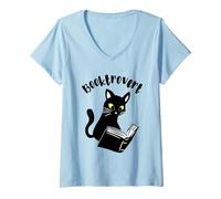 Donna Gatto Booktrovert con Lettura di Libri Letteratura introversa Maglietta con Collo a V
