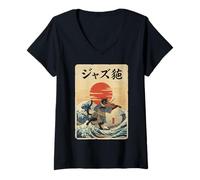 Donna Gatto Divertente Che Suona Il Violino per Musicista Jazz e violinista Maglietta con Collo a V