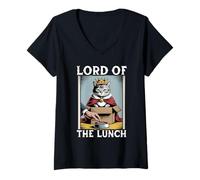 Donna Gatto divertente in scatola Lord of the Lunch Cat Lover Cat Maglietta con Collo a V