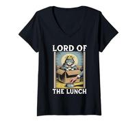 Donna Gatto divertente in scatola Lord of the Lunch Cat Lover Cat Maglietta con Collo a V