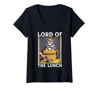 Donna Gatto divertente in scatola Lord of the Lunch Cat Lover Cat Maglietta con Collo a V