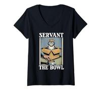 Donna Gatto divertente in scatola Servant The Bowl Cat Lover Cat Maglietta con Collo a V