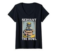 Donna Gatto Divertente in Scatola Servant The Bowl Cat Lover Cat Maglietta con Collo a V