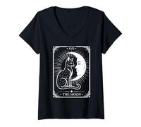 Donna Gatto Mistico Tarot XVII The Moon Luna Crescente Simboli Maglietta con Collo a V
