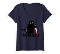 Donna Gatto Nero Che Divertente Coltello Gatto Cosa Maglietta con Collo a V