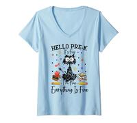 Donna Gatto Nero Ciao prek im fine Tutto è Bene Pre k Divertente Maglietta con Collo a V