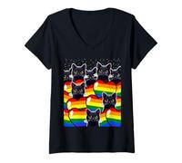 Donna Gatto Nero Cuore LGBT-Q Kitten Lover Gay Pride Mese Felino Maglietta con Collo a V