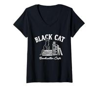 Donna Gatto Nero libraio Cafe Halloween Book Lover Costume Idea Maglietta con Collo a V
