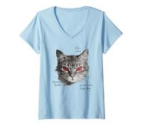 Donna Gatto Occhi Rossi Street Style Vibes Maglietta con Collo a V