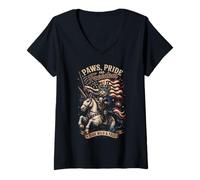 Donna Gatto Patriottico Unicorn Ride Selvaggio e Libero Maglietta con Collo a V