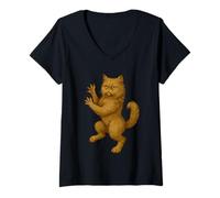 Donna Gatto persiano Crest Fantasy Araldico Felino Medievale Animale Maglietta con Collo a V