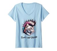 Donna Gatto punk rock con vivace mohawk Maglietta con Collo a V
