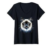 Donna Gatto Sacro di Birmania Sacro Gatto Birmano Dolce Gatto Maglietta con Collo a V