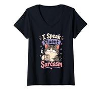 Donna Gatto Sarcasmo Caffe Design Umorismo Maglietta con Collo a V