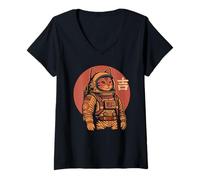 Donna Gatto spaziale buona fortuna giapponese anni '50 retrò estetica Kawaii Maglietta con Collo a V