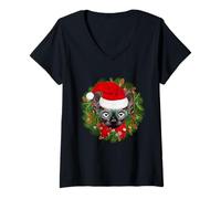 Donna Gatto Sphynx con Cappello da Babbo Natale Buon Natale Gatti Maglietta con Collo a V