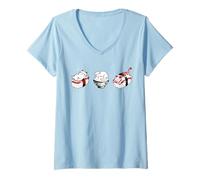 Donna Gatto Sushi Kawaii Maglietta con Collo a V
