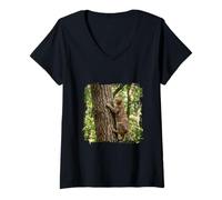 Donna Gatto Tigrato Arrampicata Alberi Foresta Bosco Maglietta con Collo a V