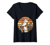 Donna Gatto Vintage Che Gioca Sassofono Jazz Sassofono Musicista Sassofono Maglietta con Collo a V