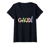Donna Gaudí Colors - Arte Modernista vibrante e unica Maglietta con Collo a V