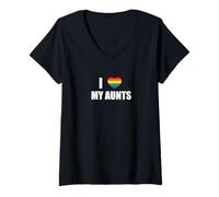 Donna Gay Aunties 2 Zie Omosessuale LGBT Io Amo Le Mie Zie Maglietta con Collo a V