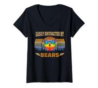 Donna Gay Bear Pride facilmente distratto dagli orsi Uomini Donne Maglietta con Collo a V