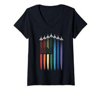 Donna Gay Pride Rainbow Flag Fighter Jet Aereo LGBTQ Uomini Donne Maglietta con Collo a V