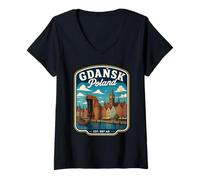 Donna Gdansk Poland Family Trip Danzica Vacanza Maglietta con Collo a V