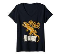 Donna Geco crestato: No Guts No Glory Maglietta con Collo a V