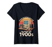 Donna Geek, per Favore, Sii paziente, vengo dal 1900, Computer PC retrò Maglietta con Collo a V