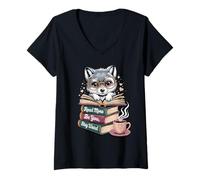 Donna Geek Wolf Read Books Be Kind Stay Strano Bookworm Amante dei Libri Maglietta con Collo a V