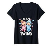 Donna Gemelli, ragazza e ragazzo, rivelano il genere del team di progettazione Twins Baby Maglietta con Collo a V