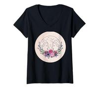 Donna Gemelli Segno Zodiacale Gemelli Floreali Astrologia Arte Maglietta con Collo a V