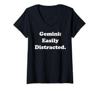 Donna Gemini Easily Distracted Funny Quote Maglietta con Collo a V